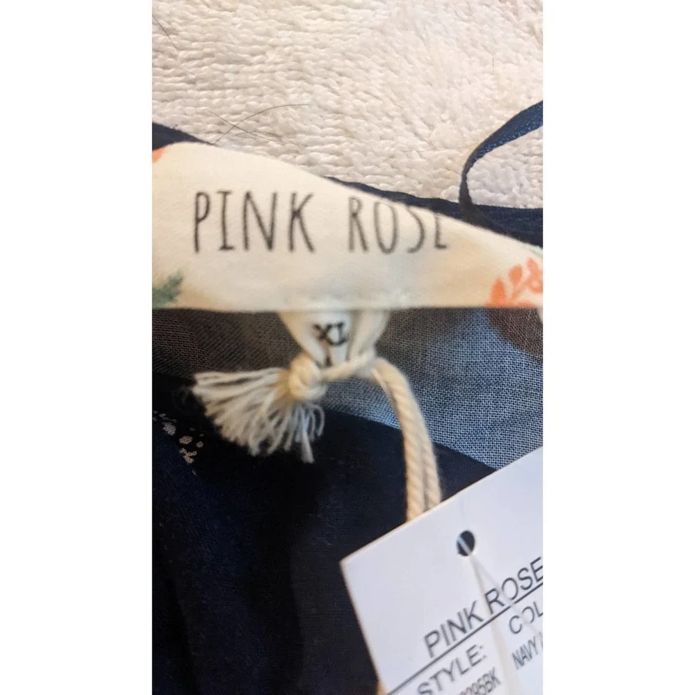 Pink Rose Boho Dress XL, Navy Blue Midi, NWT - Picture 8 of 11